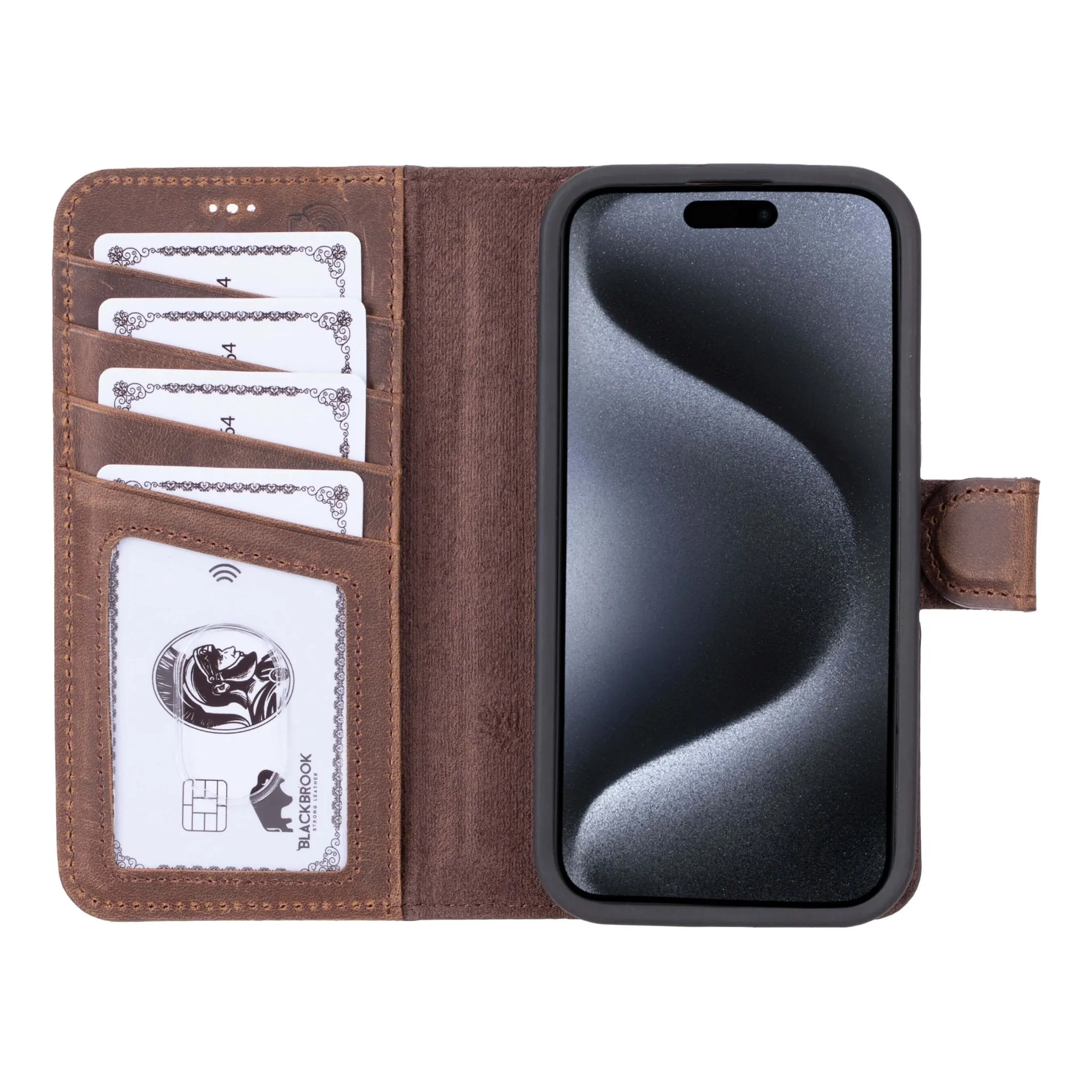 Carter iPhone 15 Pro Wallet Case, Distressed Coffee