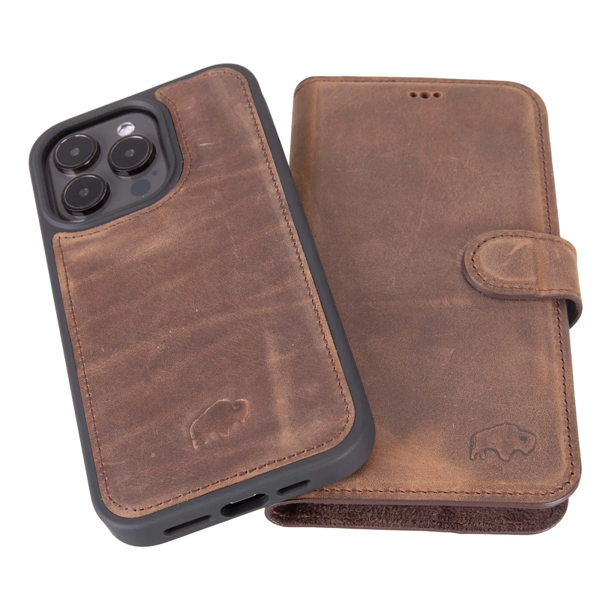 Carter iPhone 15 Pro Wallet Case, Distressed Coffee