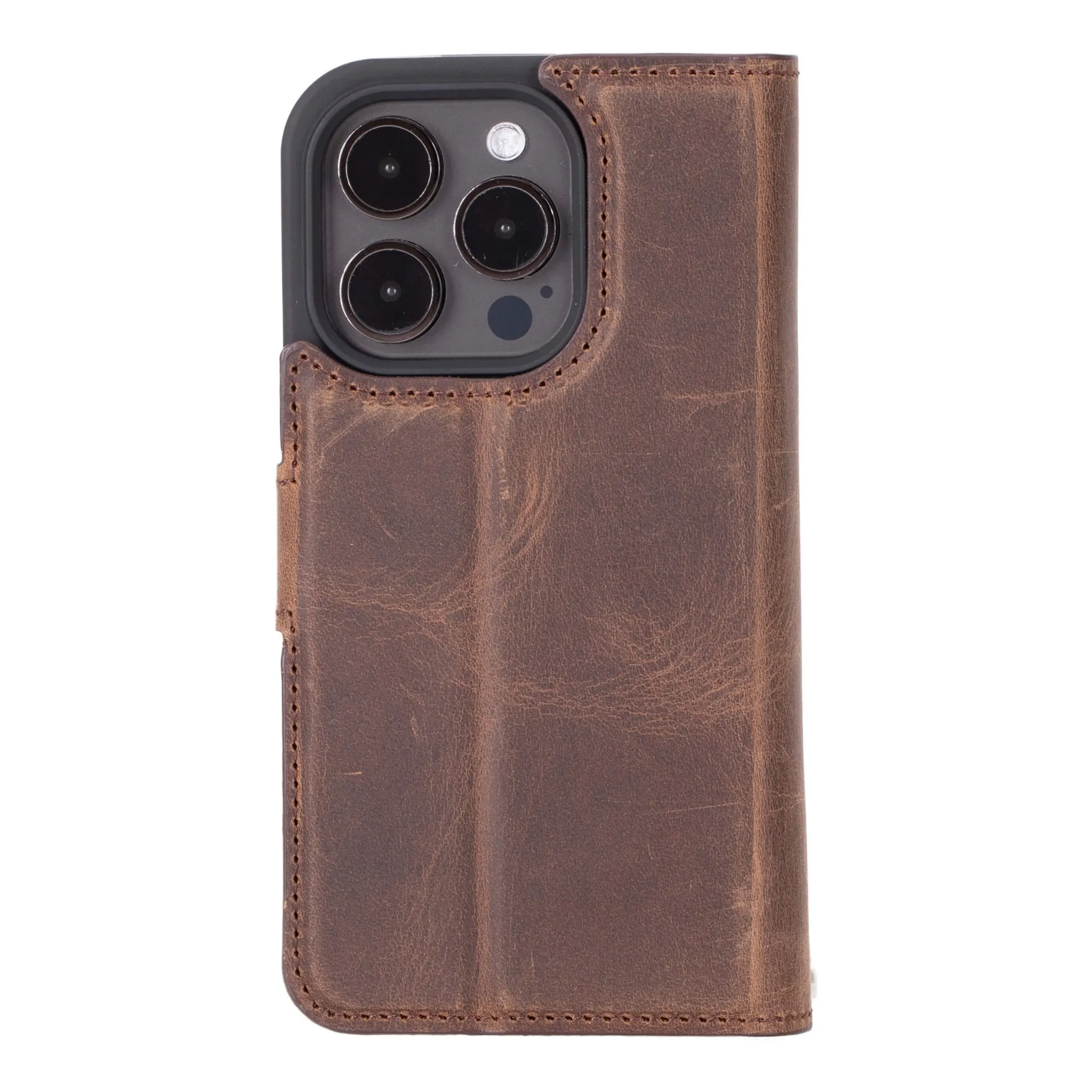 Carter iPhone 15 Pro Wallet Case, Distressed Coffee