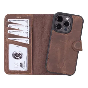 Carter iPhone 15 Pro Wallet Case, Distressed Coffee