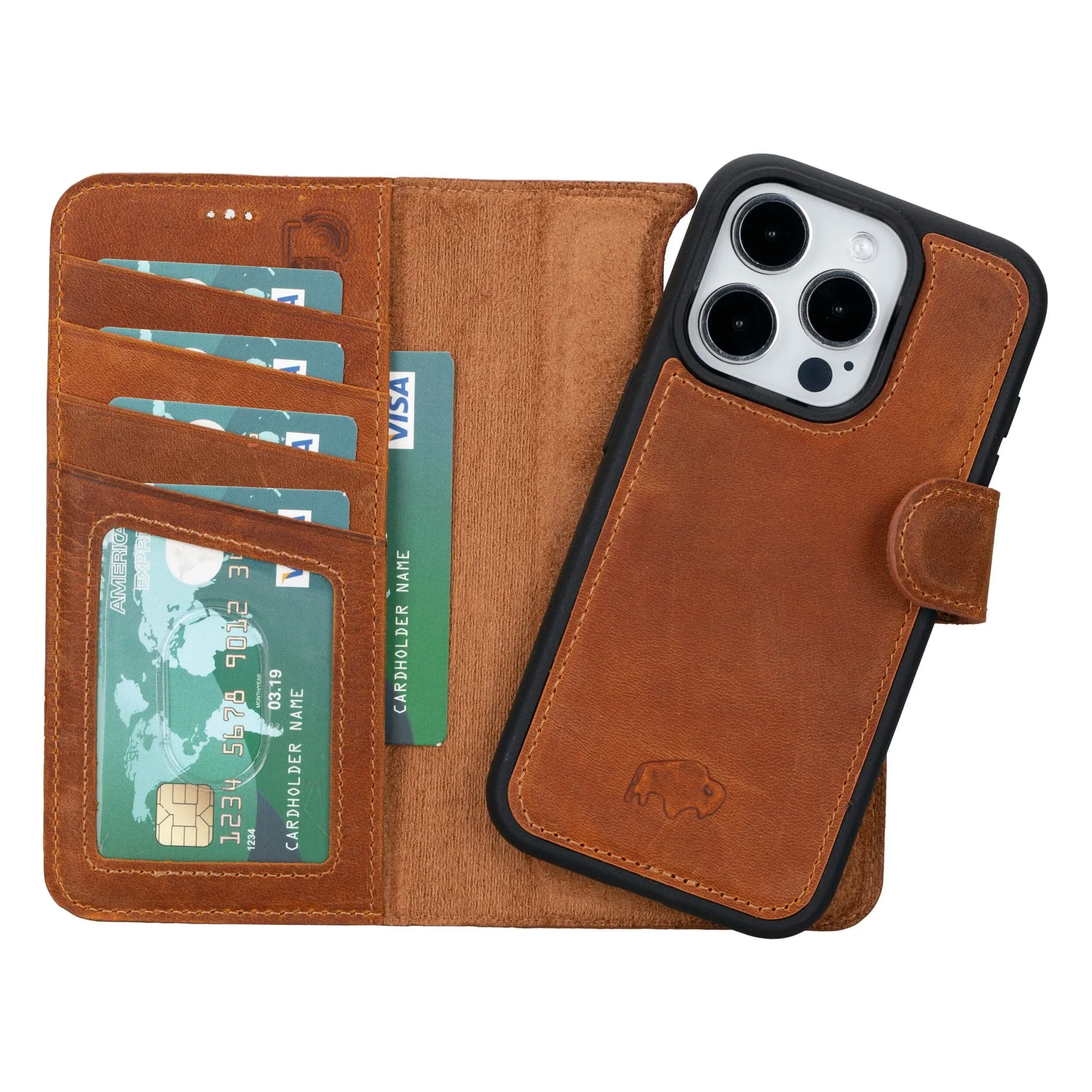 Carter iPhone 15 Pro Wallet Case, Golden Brown