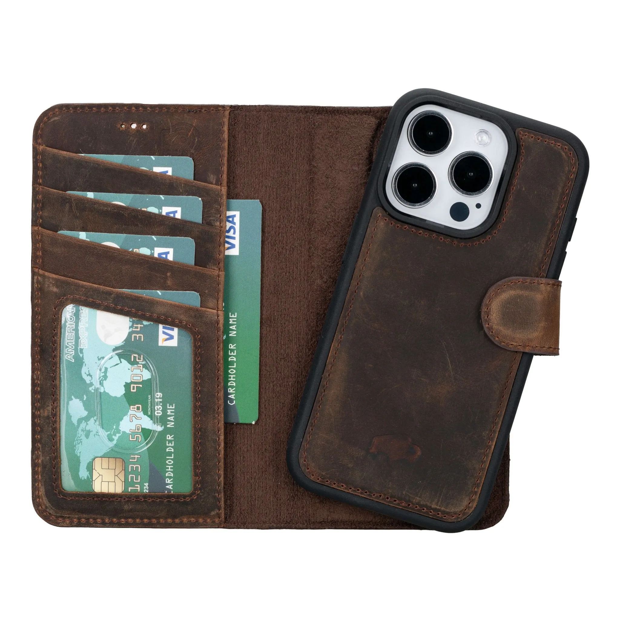 Carter iPhone 16 Pro Wallet Case, Distressed Coffee