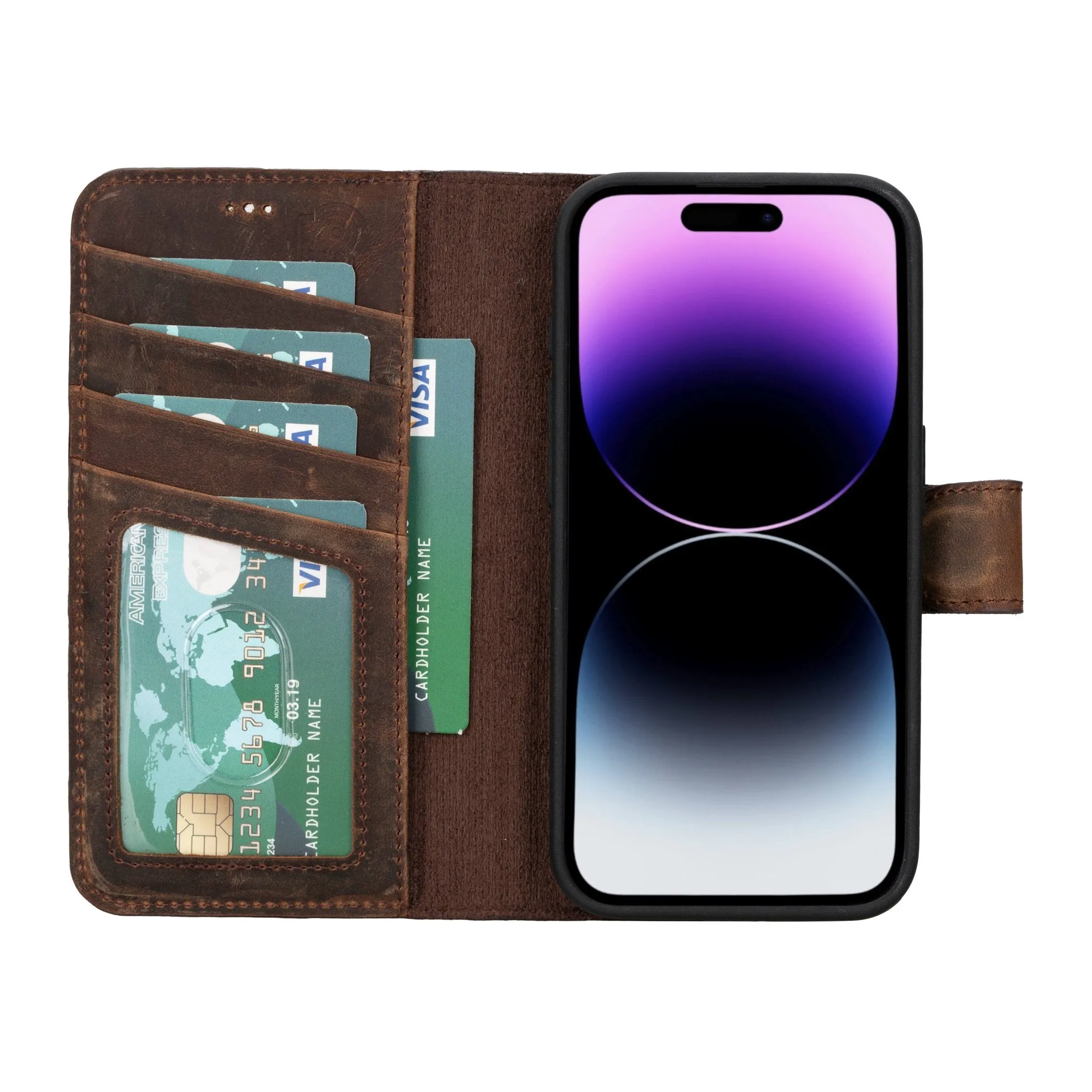 Carter iPhone 16 Pro Wallet Case, Distressed Coffee