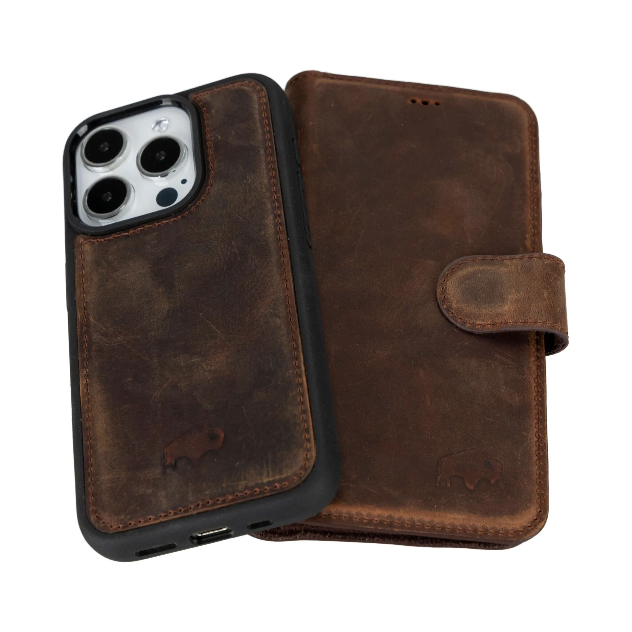 Carter iPhone 16 Pro Wallet Case, Distressed Coffee