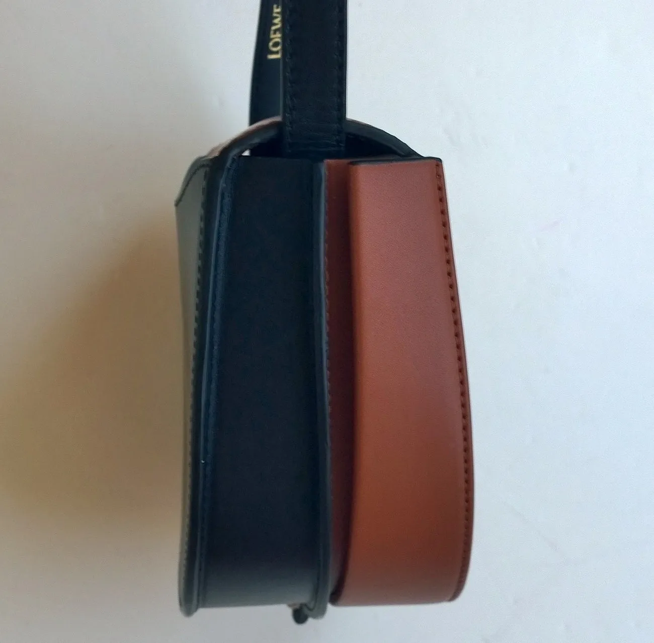 Loewe Duo Heel Bag in Tan and Black Crossbody Purse